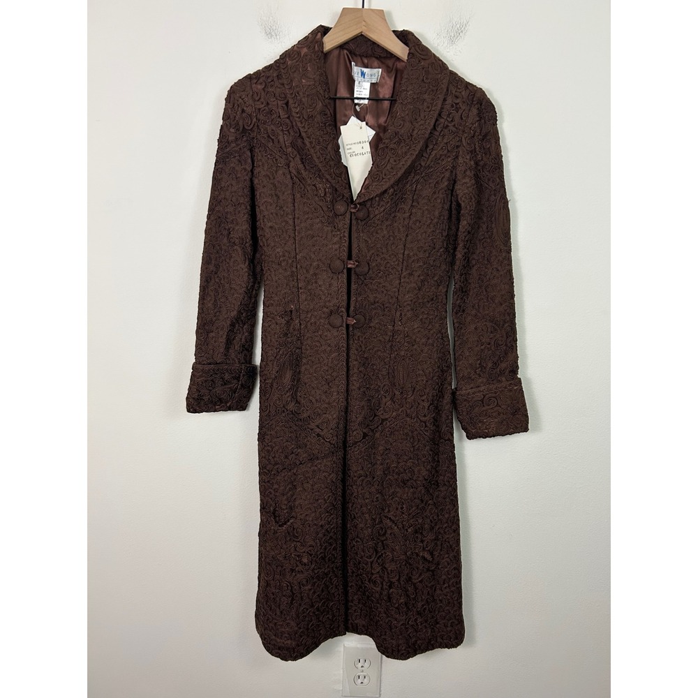 NEW Vintage Sue Wong Nocturne Brown Soutache Ribbon Duster Coat Size 4